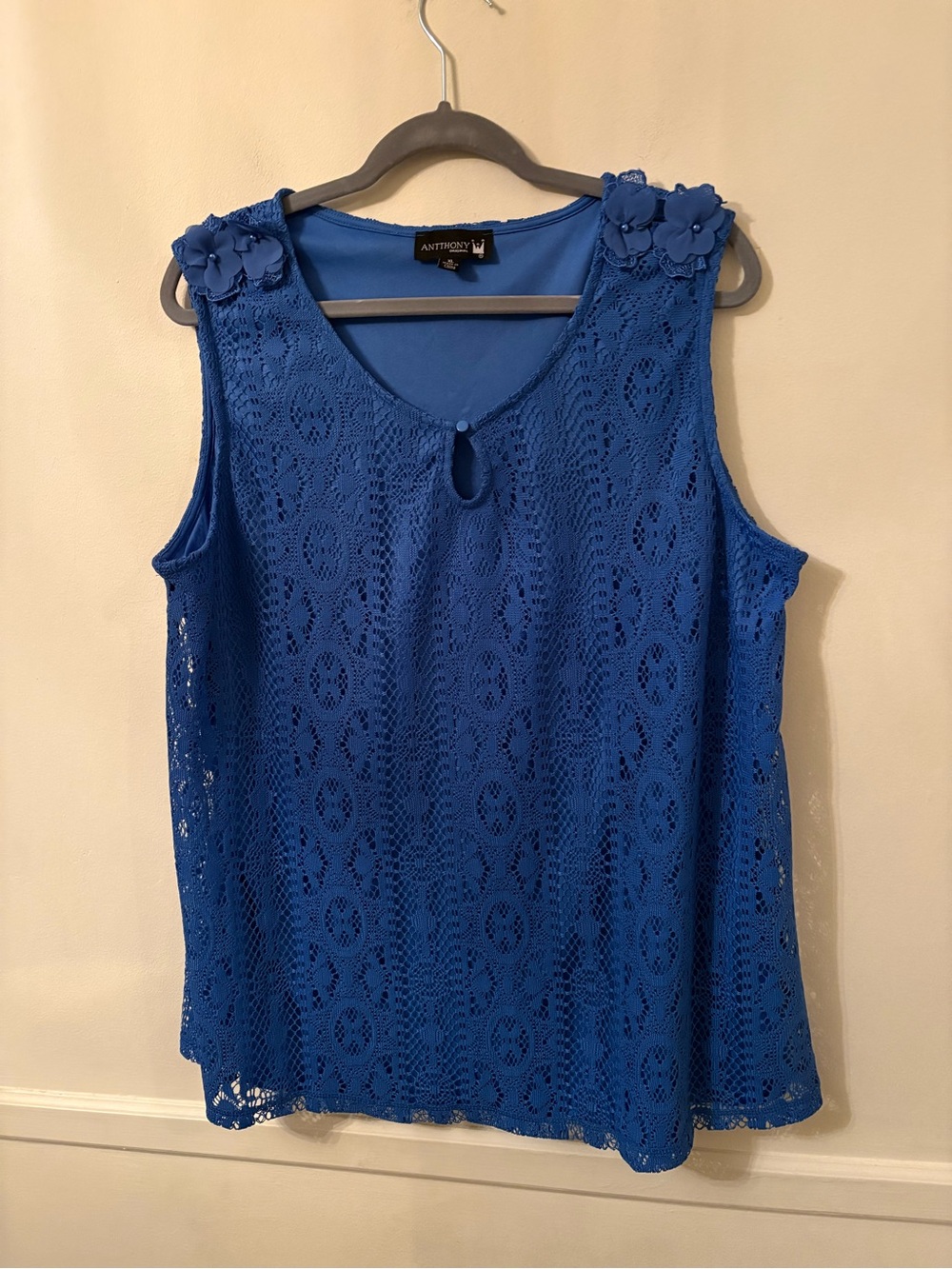Anthony Original  Women’s Royal Blue Lace Overlay Top Sleeveless -Sz XL